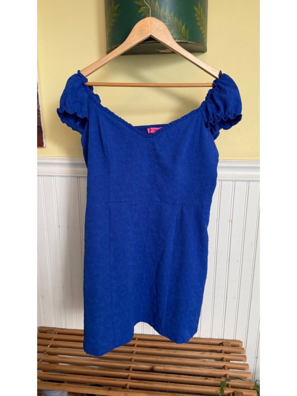 Betsey Johnson Womens Blue Textured Off-Shoulder Dress XL